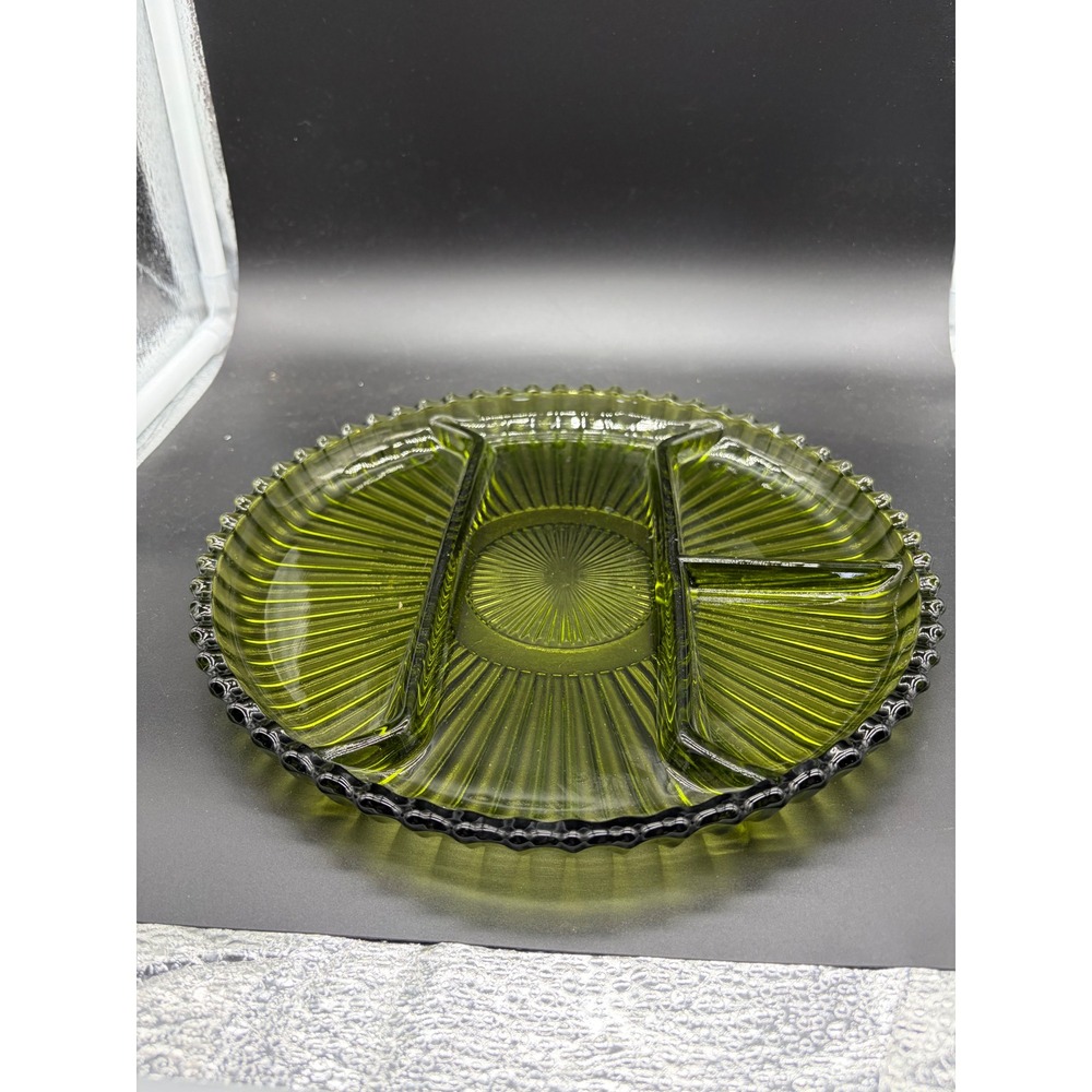 Vintage Indiana Olive Green Glassβ Divided Plate